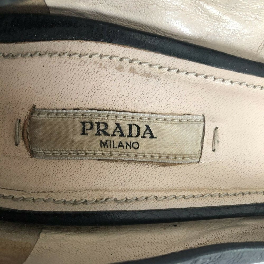 Prada Black Leather Flats with Gold Buckle - Picture 9 of 12